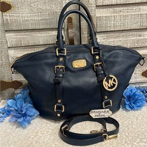 MICHAEL KORS Bedford Medium  Leather Satchel Navy Blue GUC!